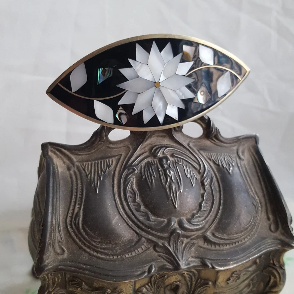 🌙Vintage Alpaca Mexico Silver Abalone MOP Hair Clasp